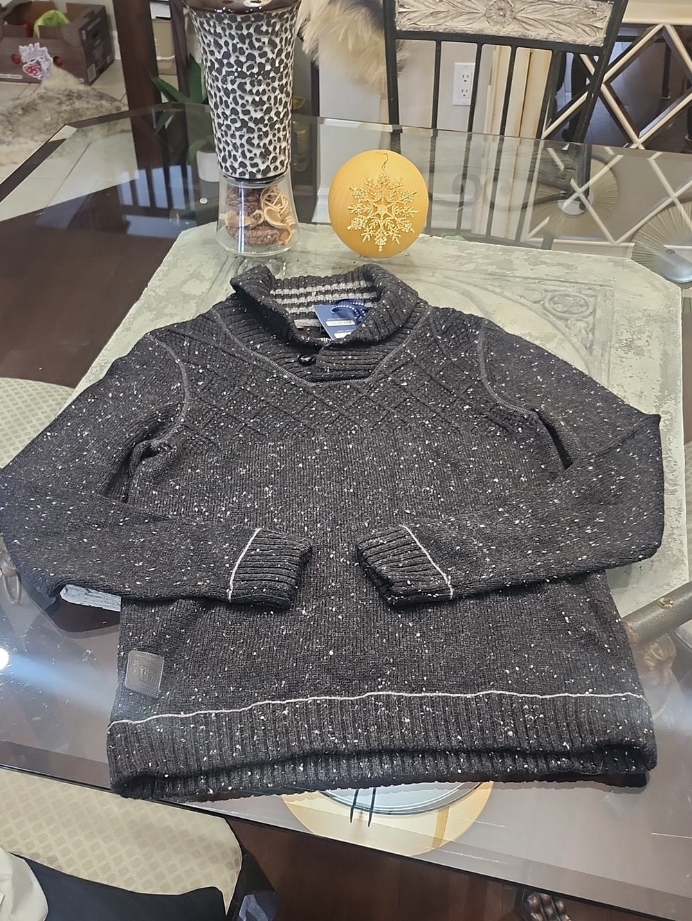 Point Zero Men's Chunky Cotton Blend Shawl Knit Charcoal new Sweater Medium Size